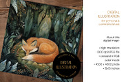 Sleeping Fox In Forest Illustration, an Animal Illustration by The Dutch Lady Designs (Thumbnail 2 of 4)