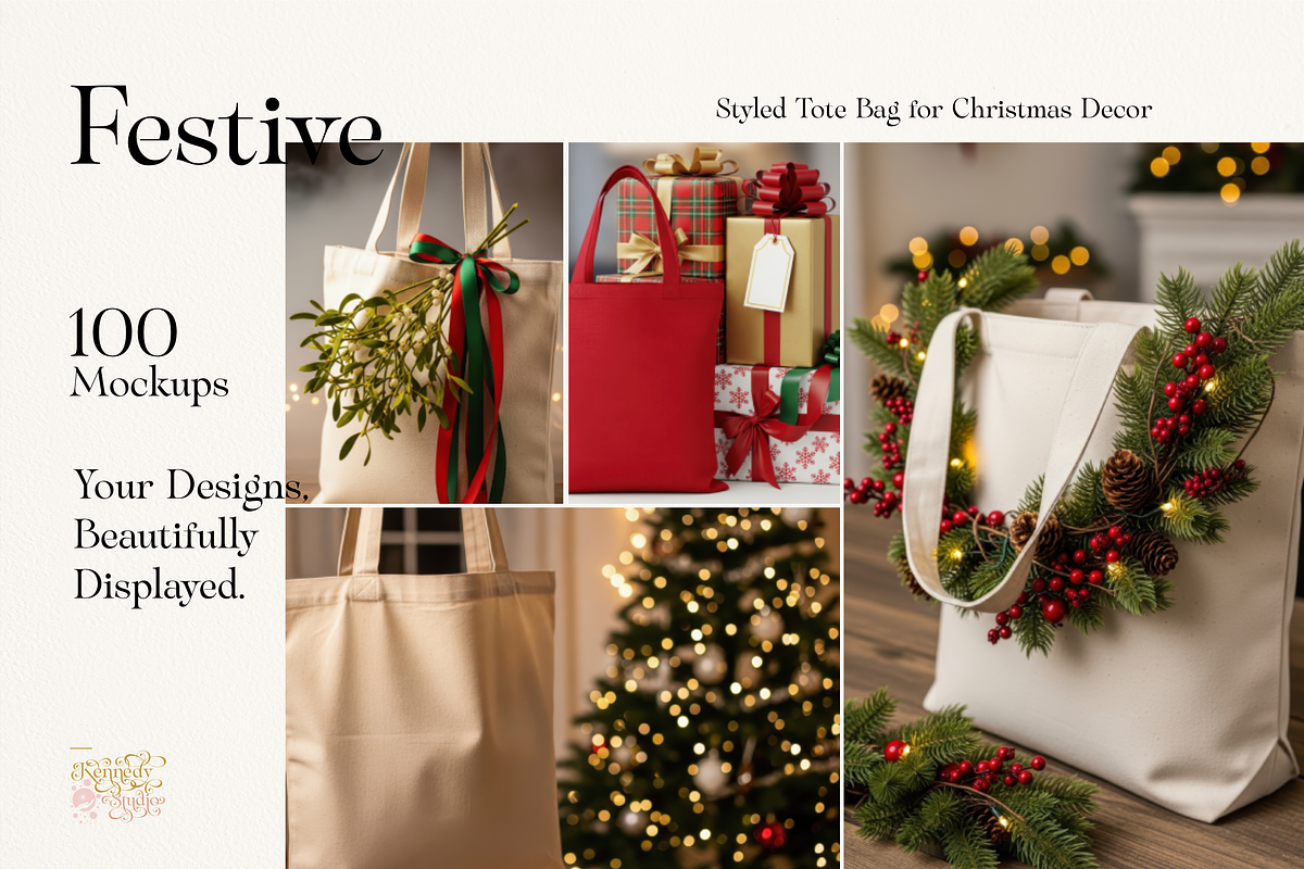 Christmas Tote Bag - Bundle 100 JPG, a Household Mockup by KennedyStudio (Photo 1 of 16)