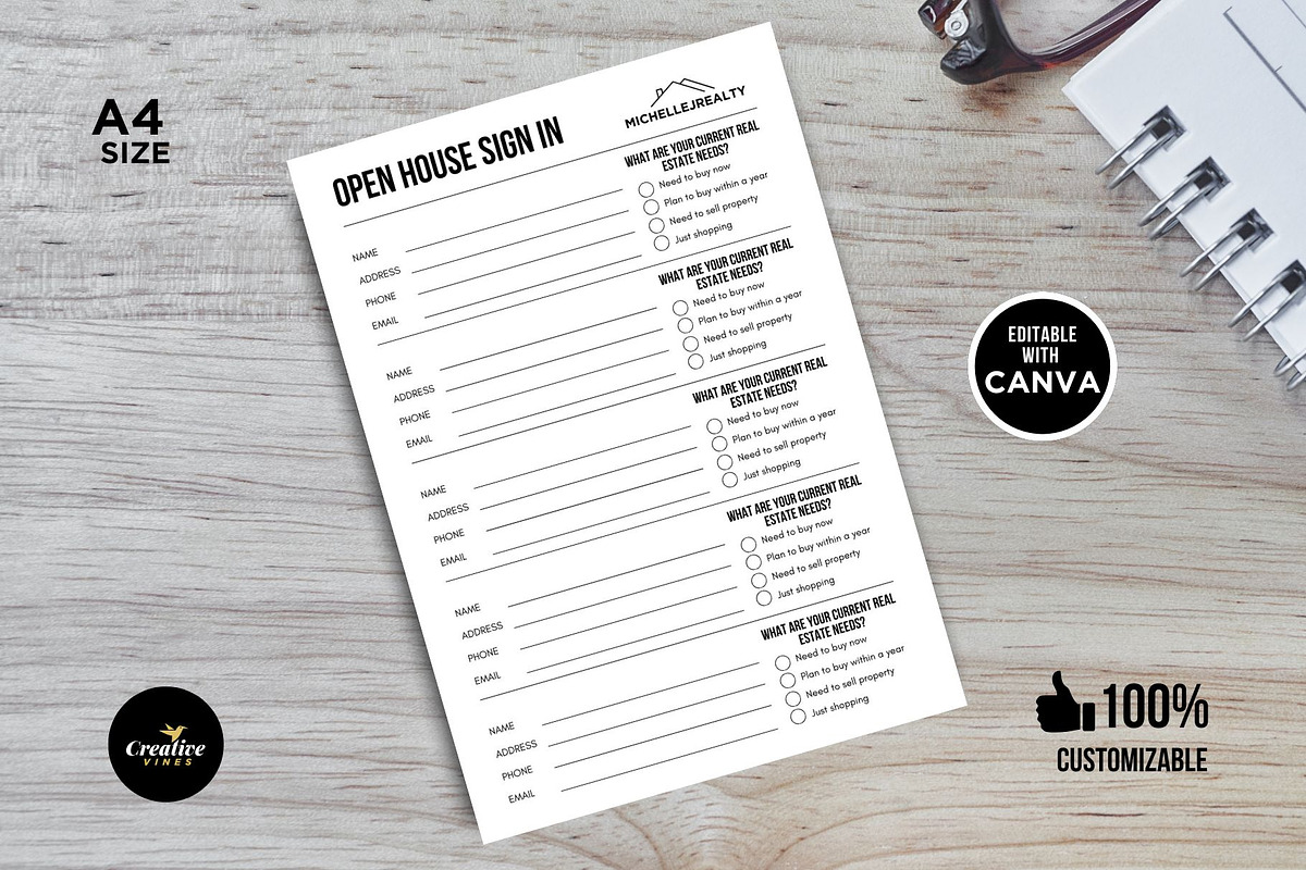 Open House Sign In Sheet Canva, a Flyer Template by CreativeVinesStore (Photo 6 of 8)