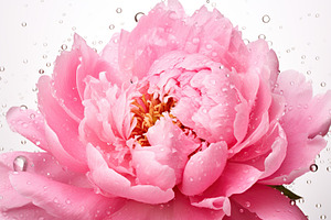 Pink peony flowers with water drops on white background, a Nature Photo by AlyaAnd