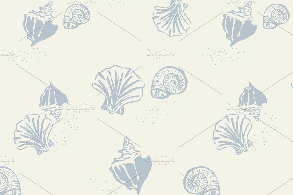 Modern Seashells Pattern- Cream Blue, a Pattern Graphic by Mieken Petra Designs (Photo 2 of 2)
