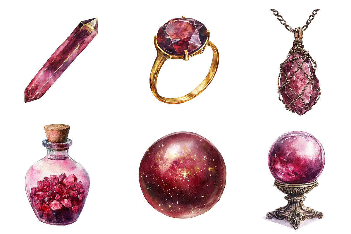 Burgundy Crystals and Gems Clipart, an Illustration by CreationArt (Photo 3 of 5)