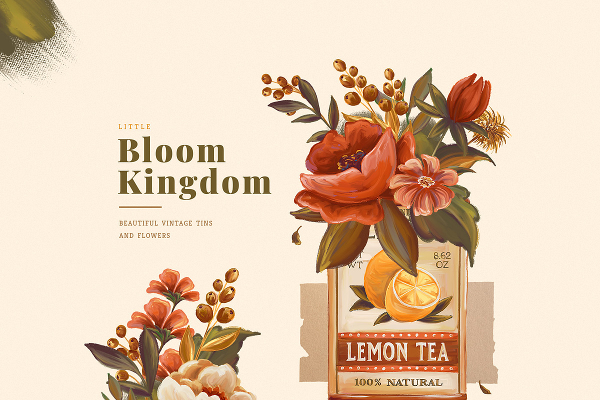 Vintage Tins & Flowers Graphic Set, a Texture Illustration by Yeticrab (Photo 2 of 12)