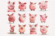 Quirky Pig clipart, an Animal Illustration by PaintPixelCo (Thumbnail 4 of 9)