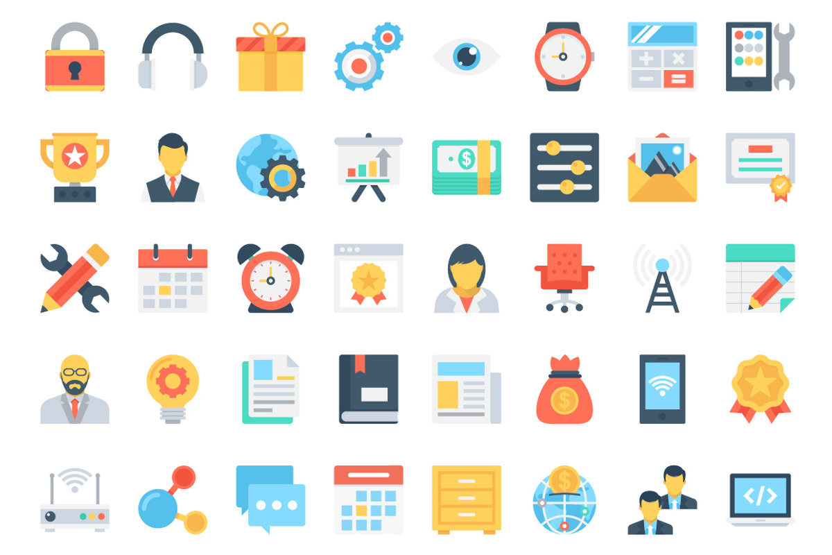 150 Flat Design & Development Icons, a Duotone Icon by Vectors Market