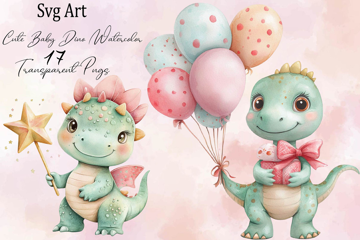 Watercolor Baby Dino Clipart Bundle., an Illustration by SVGArt (Photo 1 of 9)