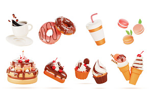 3d dessert icons, chocolate cake, a Food & Drink 3D Model by Marozhkastudio
