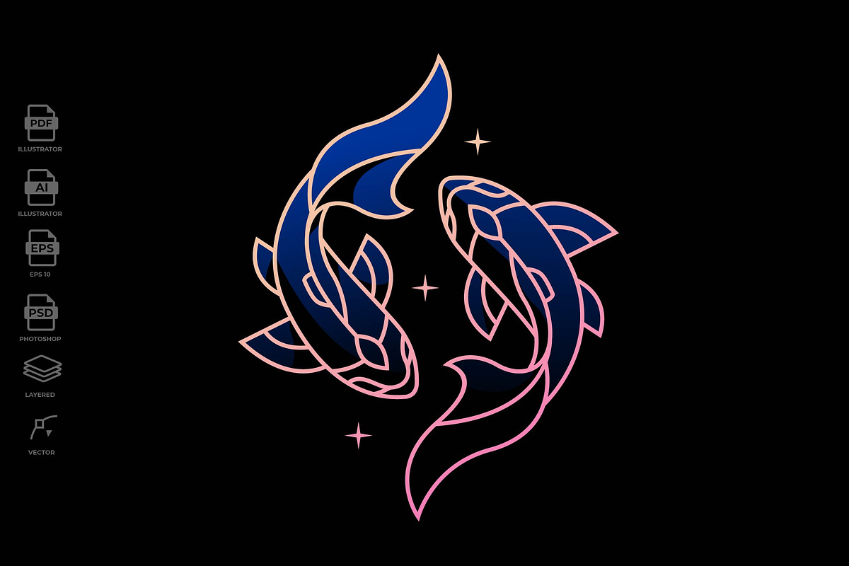 Lineart Zodiac Pisces Tattoo, an Object Graphic by Rupture