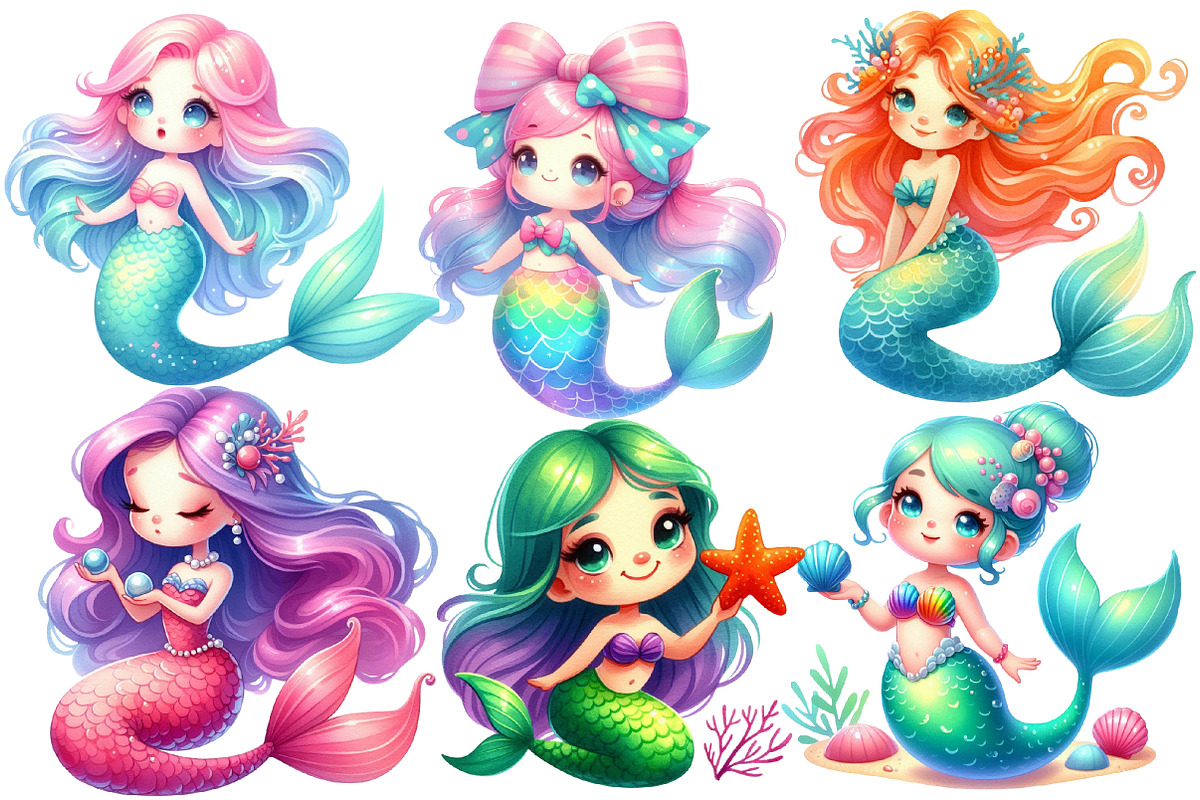Cute Little Mermaid Clipart, an Illustration by Designworld (Photo 4 of 6)