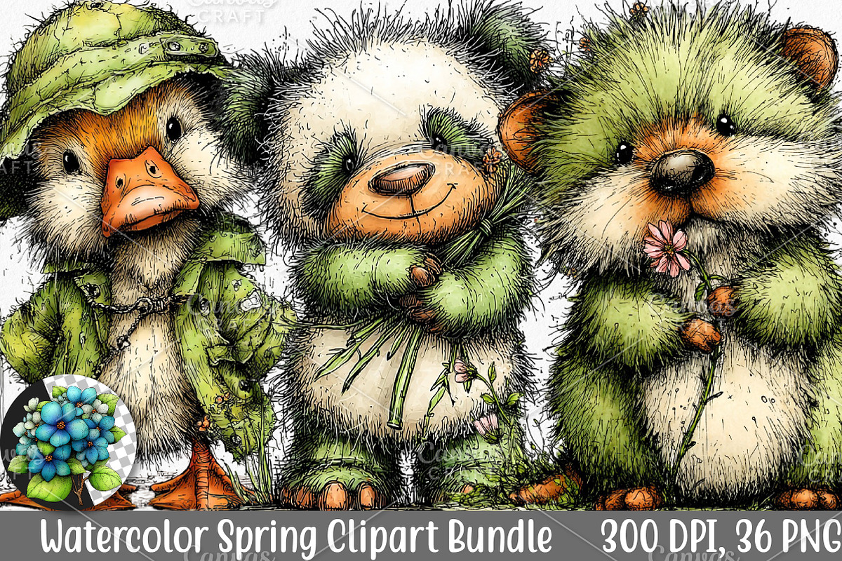 Cute Watercolor Spring Clipart PNG, an Illustration by Canvas Craft (Photo 1 of 7)