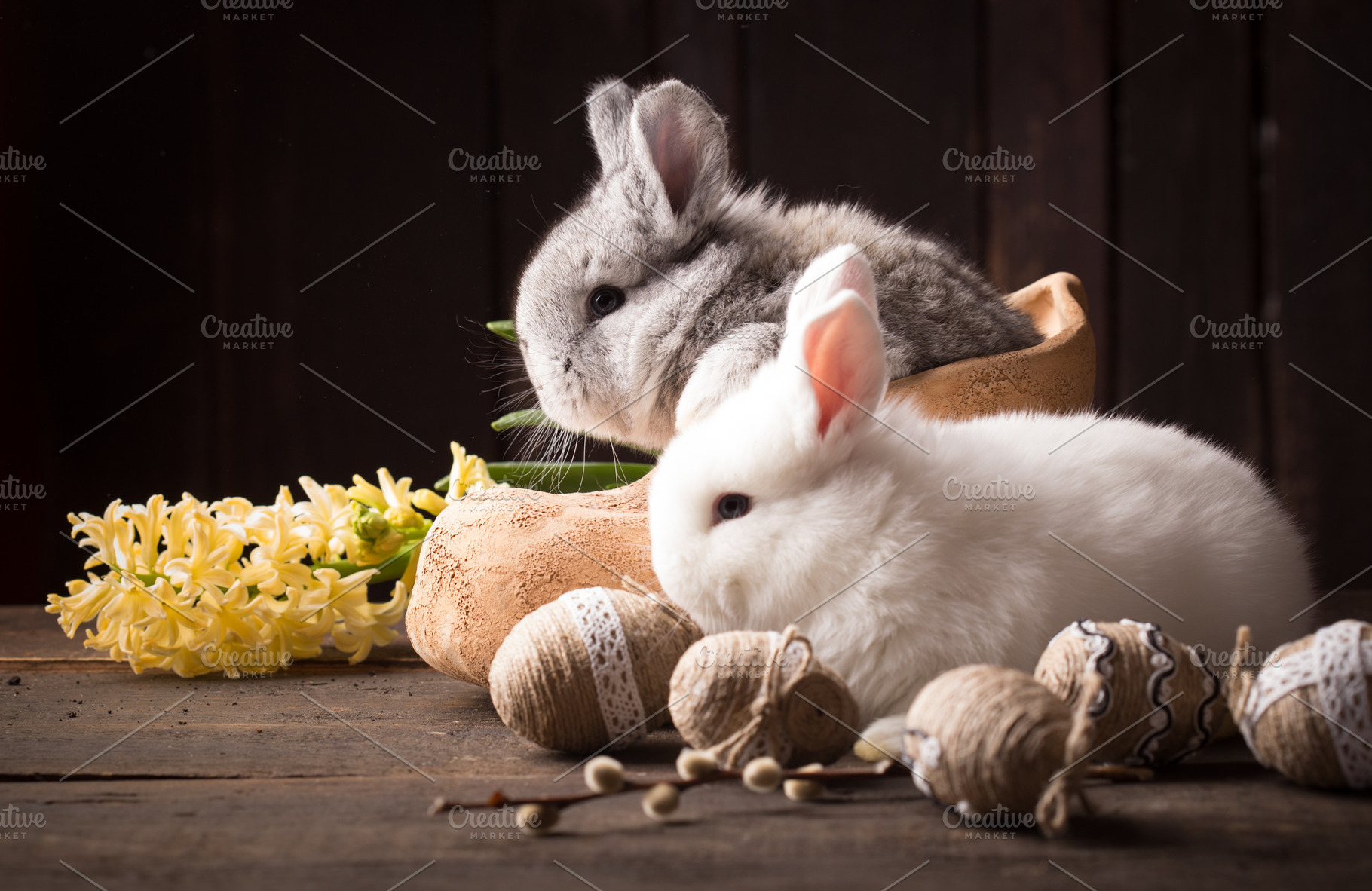 cute easter bunny with handmade deco, a Holiday Photo by peterzsuzsa