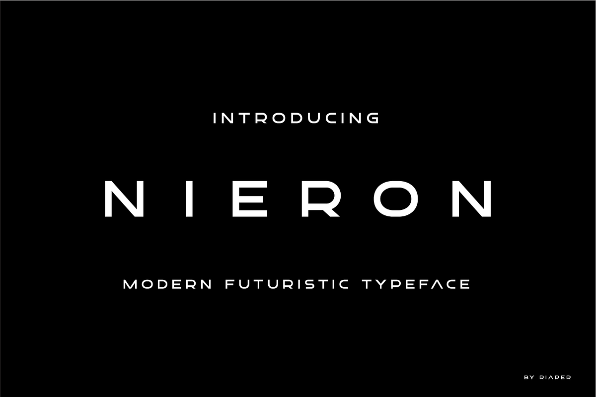 Nieron - Futuristic display typeface, a Sans Serif Font by Riaper (Photo 1 of 3)