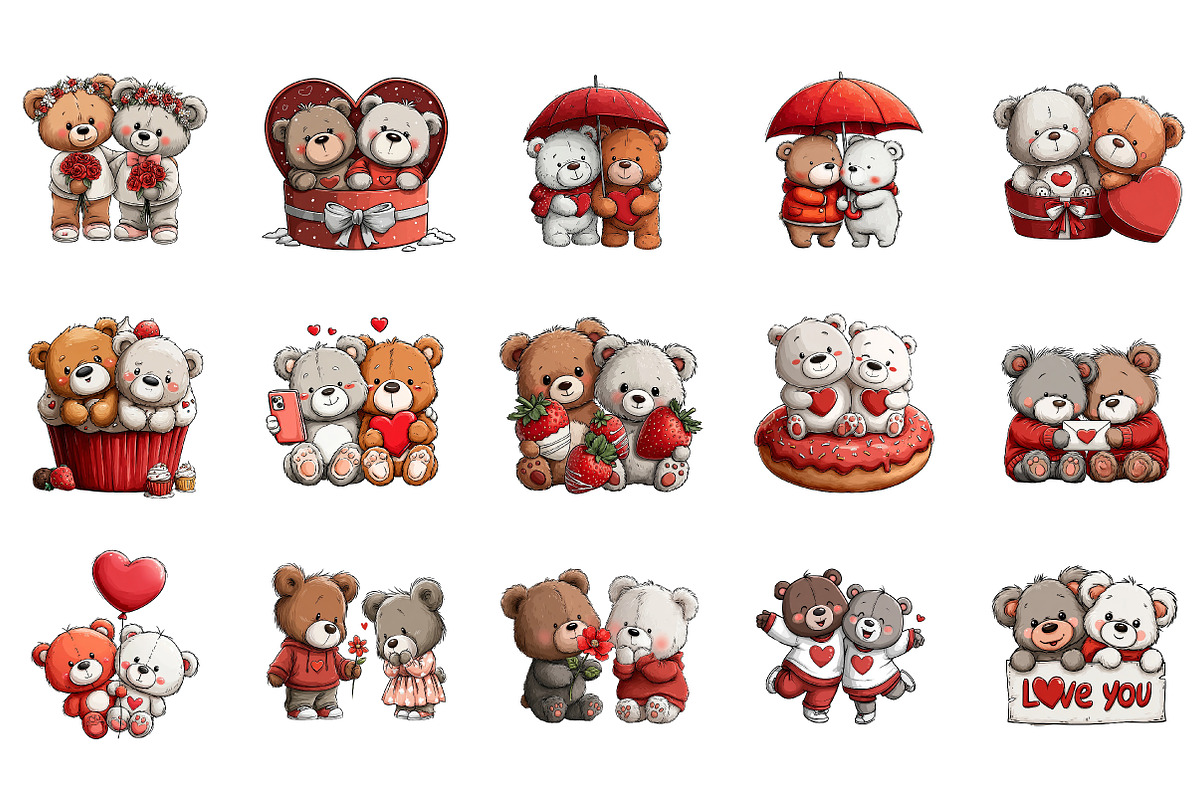 Valentine Bear Couple Clipart, an Illustration by DreamArtGraphic (Photo 2 of 4)
