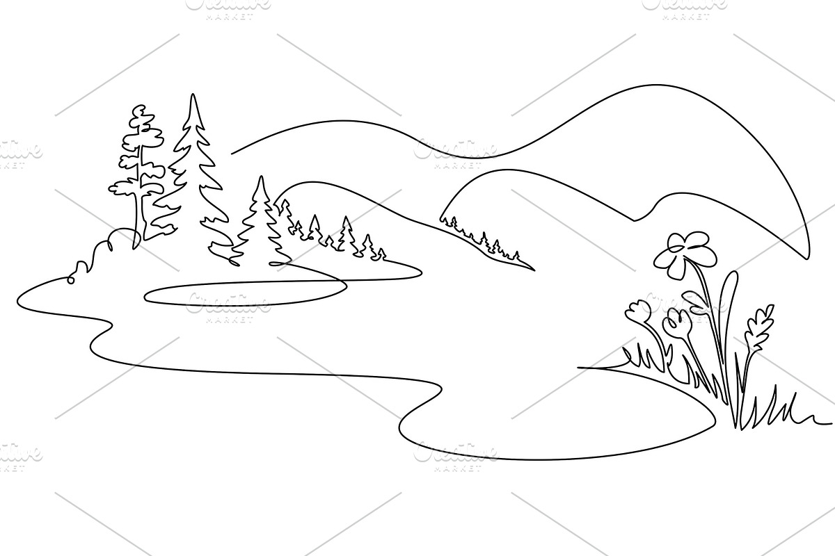 Landscape with Lake woods mountains, a Seasonal Illustration by Valenty (Photo 3 of 3)