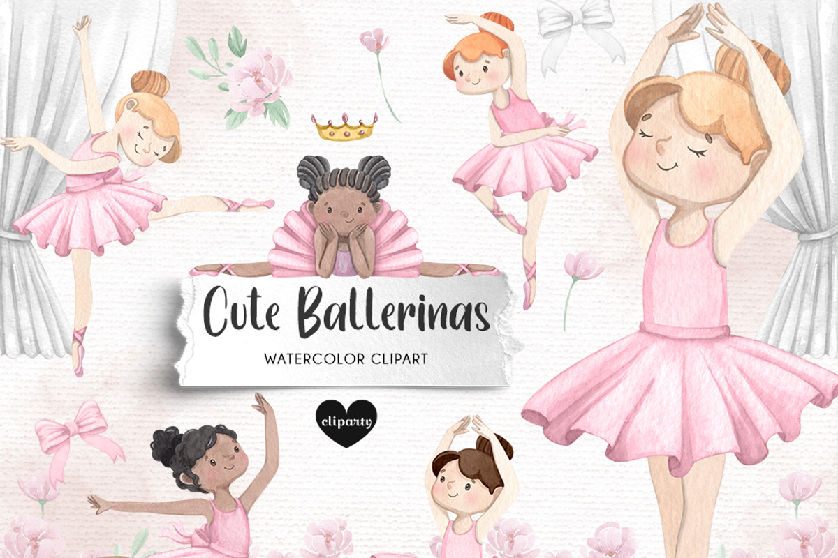 Cute Ballerina Watercolor Clipart, an Illustration by Gau Silva Studio (Photo 1 of 5)