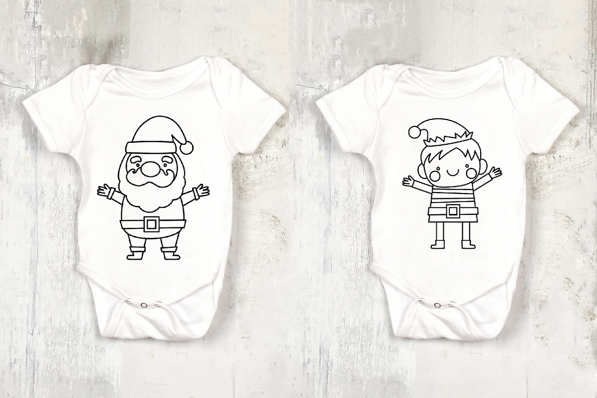 Santa & Elf Outline Clipart, a Decorative Illustration by Noey smiley (Photo 4 of 6)