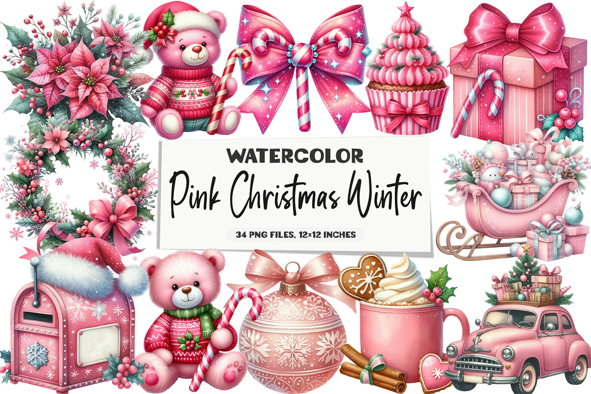 Pink Christmas Winter Clipart, an Illustration by DreamArtGraphic (Photo 1 of 6)