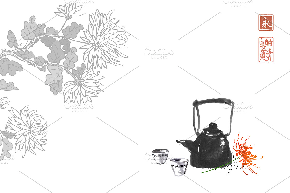Sumi-e ink painting. Tea ceremony., a Food Illustration by Elina_Li (Photo 14 of 17)