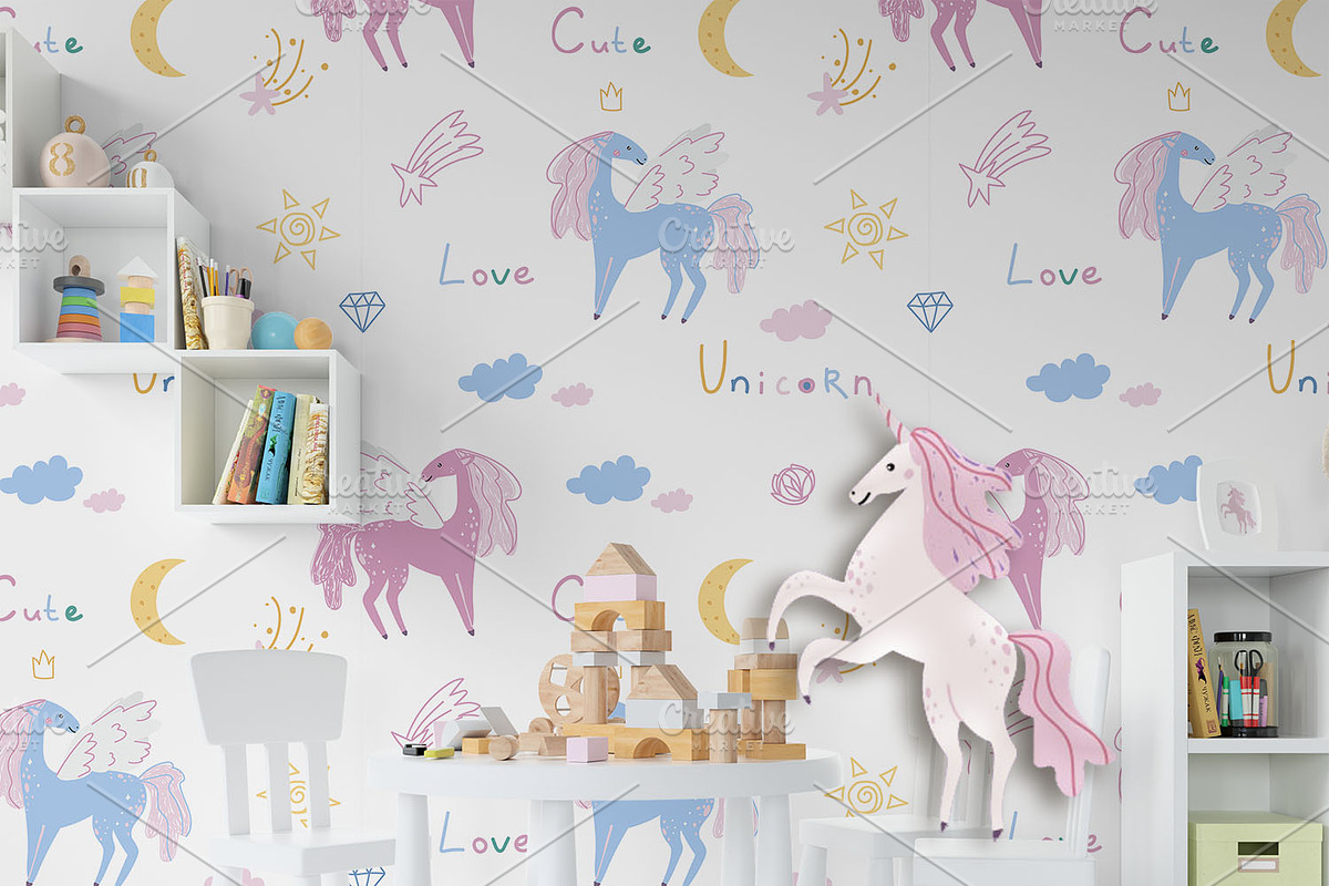Unicorn pattern + BONUS 98 elements, a Pattern Graphic by Lineli (Photo 6 of 11)