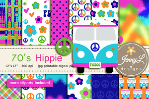 70's Hippie Digital Paper Clipart, a Pattern Graphic by JennyL Designs