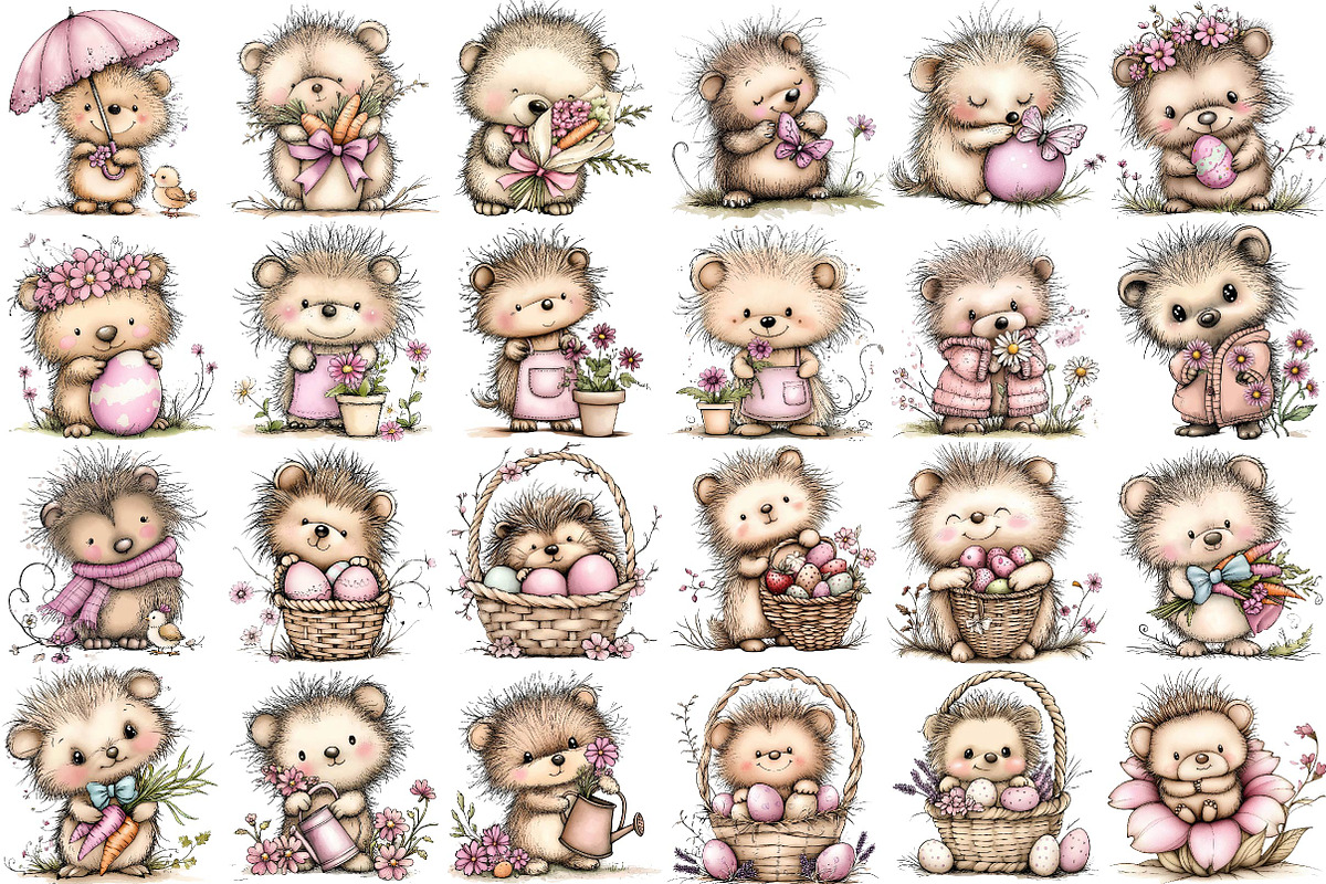 Whimsical Easter Hedgehog Clipart, an Illustration by DreamPrint404 (Photo 2 of 6)