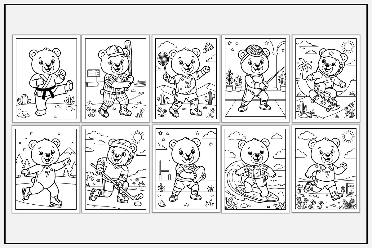 Bear Playing Sports Coloring Pages, a Sport Illustration by Lamia Emad (Photo 3 of 5)