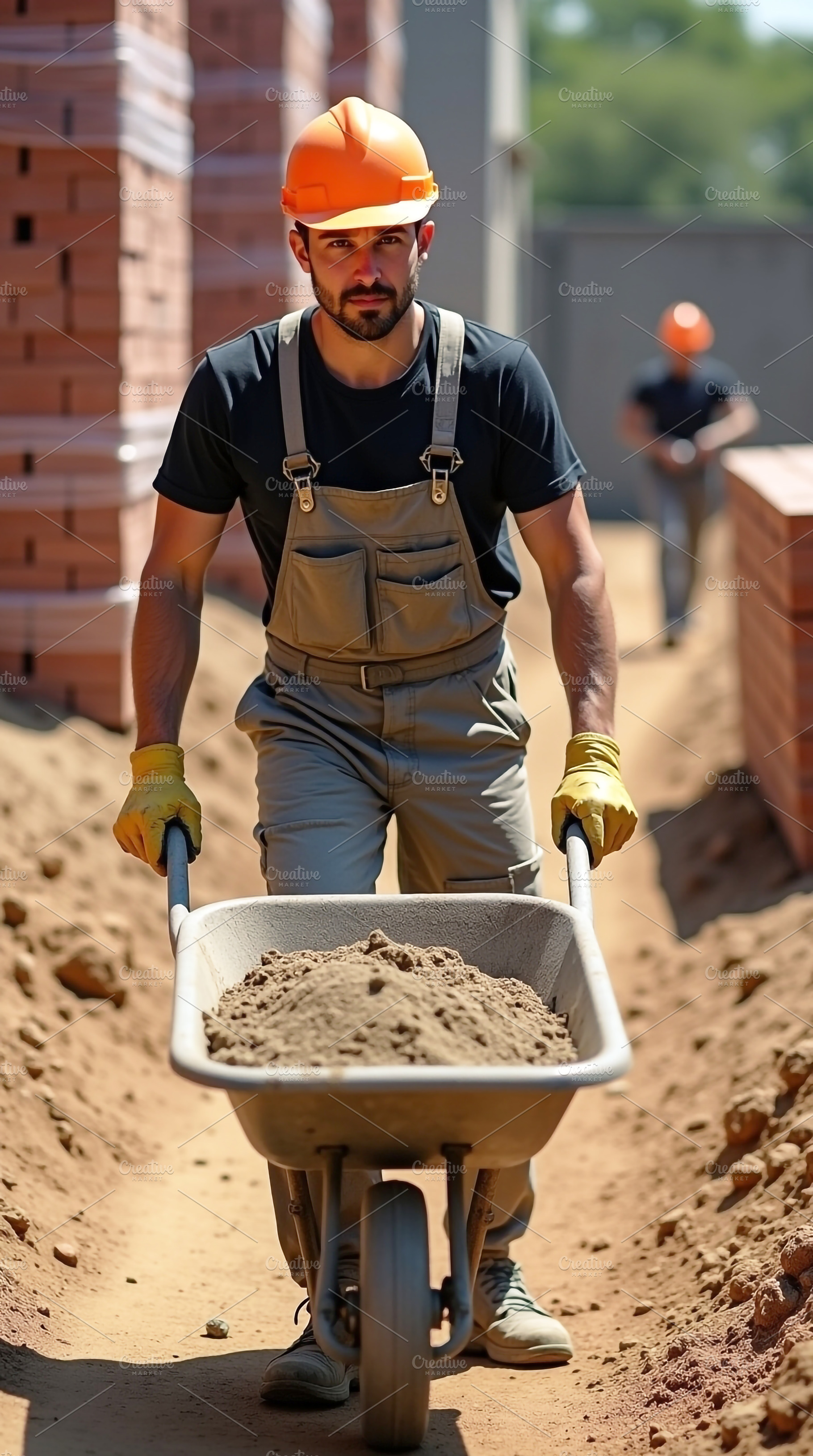 Construction Worker Pushing Wheelbar, an Industrial Photo by Stock Shape