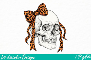Skull Fall Bow png, an Illustration by Watercolor design