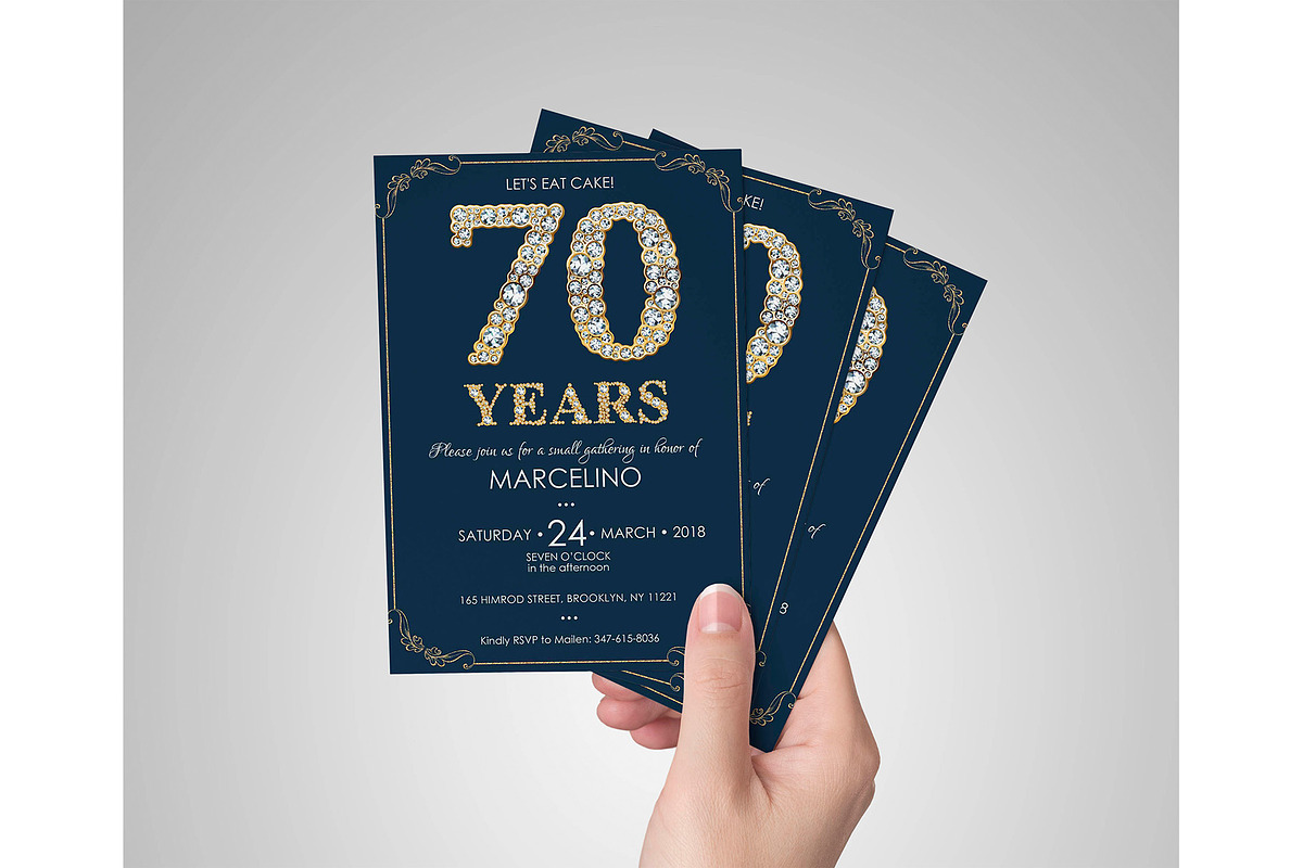 70th Diamond Birthday invite for Men, an Invitation Template by DreamsClipArt (Photo 3 of 4)