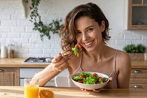 Young Woman Enjoying Fresh Salad at Home, a Food & Drink Photo by Davizro's Market
