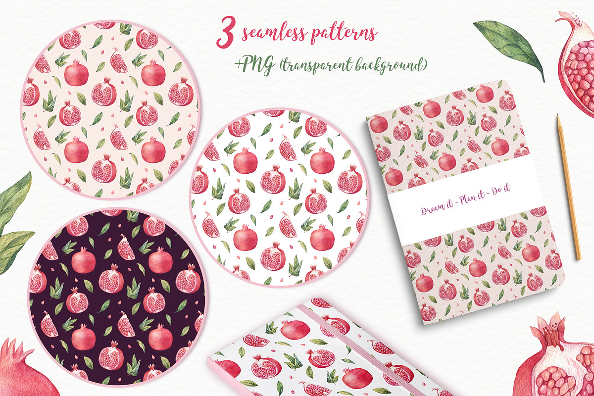 Watercolor Pomegranates, a Decorative Illustration by Irina Diasli (Photo 5 of 7)