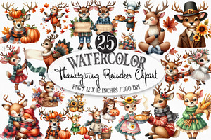 Watercolor Thanksgiving Reindeer PNG, an Illustration by Designking