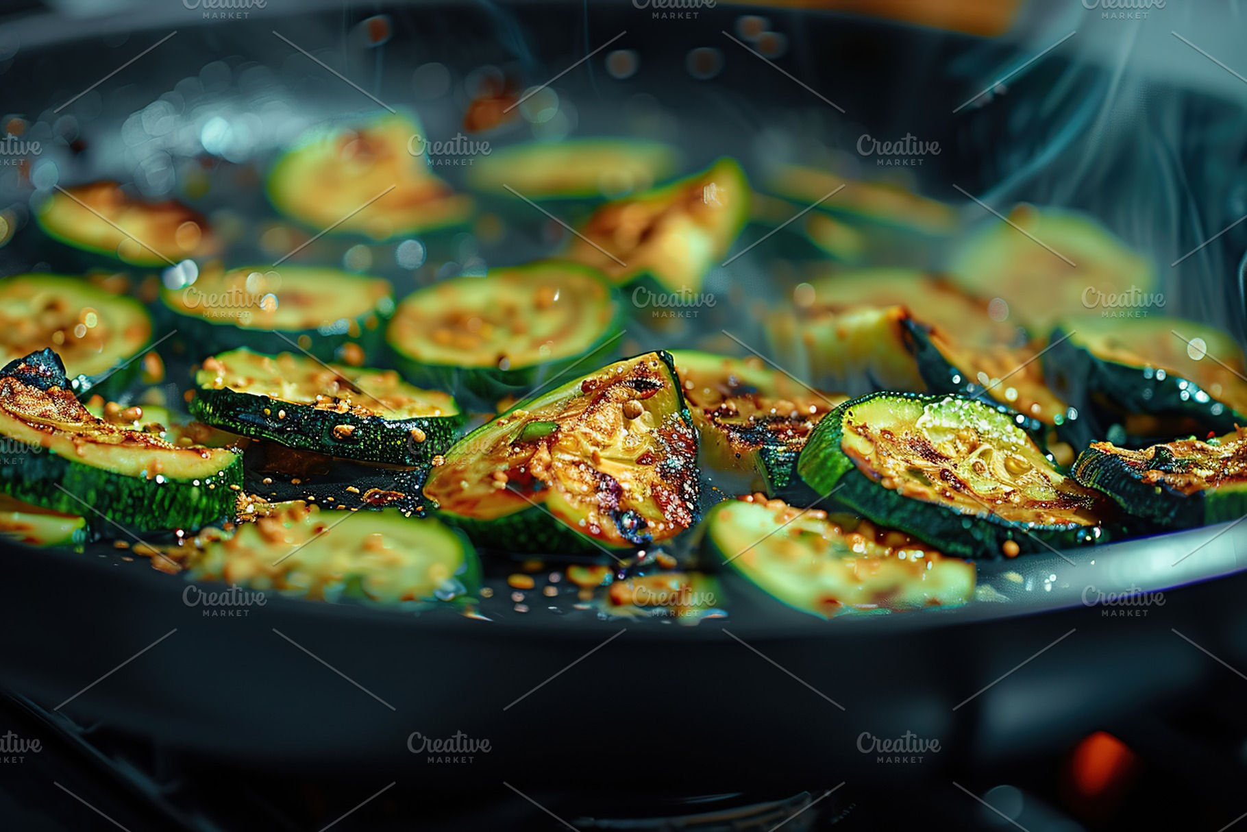 Grilled zucchini pieces in pan, a Food & Drink Photo by AlyaAnd