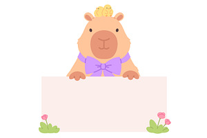 Funny capybara holding empty banner, an Animal Illustration by LadadikArt