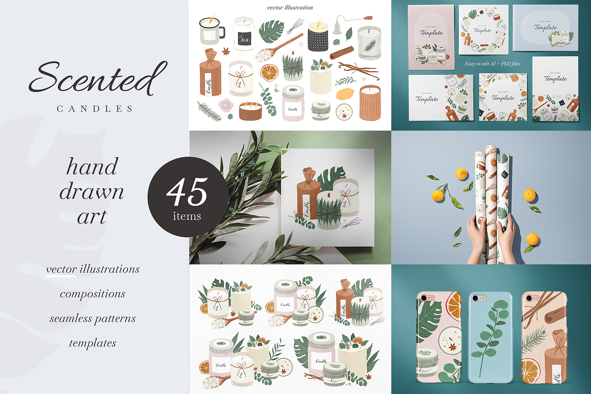 Scented candles vector illustrations, a Decorative Illustration by Fave Brush (Photo 1 of 13)