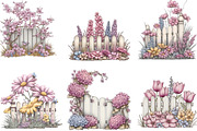 Watercolor Fence Flowers Clipart, an Illustration by Designking (Thumbnail 3 of 5)