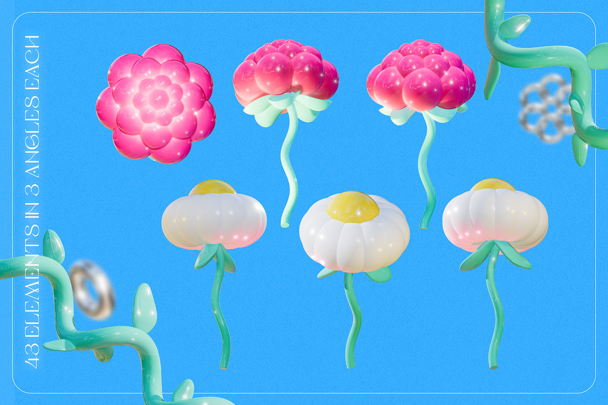 Flower Fantasy v.2: 3D Illustrations, an Object Graphic by marmarina (Photo 14 of 18)