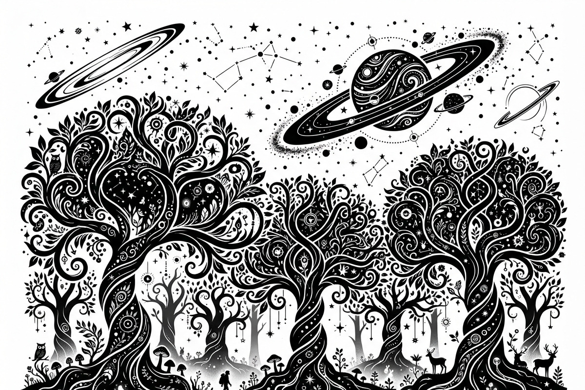 50 Mystical Galaxy Forest Silhouette, a Technology Illustration by Amazin_art (Photo 34 of 41)