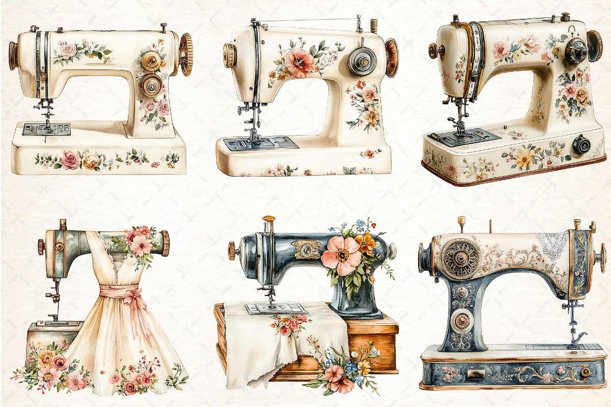 Vintage Sewing Machine Clipart, an Illustration by Libby Wishes (Photo 2 of 5)