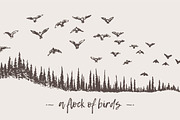 Birds flying over a fir forest, an Illustration by TheMountBirdStudio (Thumbnail 1 of 2)