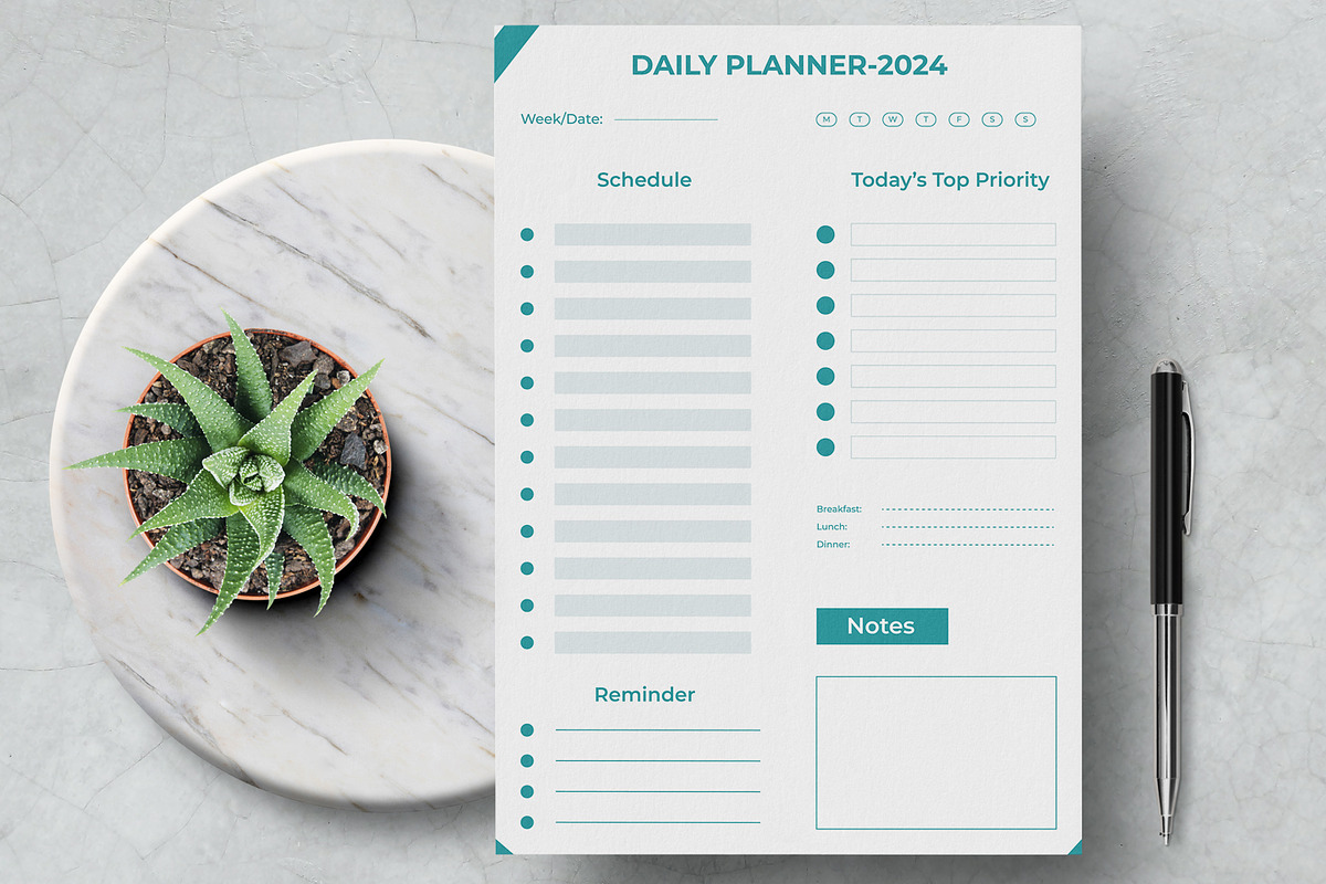 Daily Planner Template, a Stationery Template by MightyDesign (Photo 1 of 8)