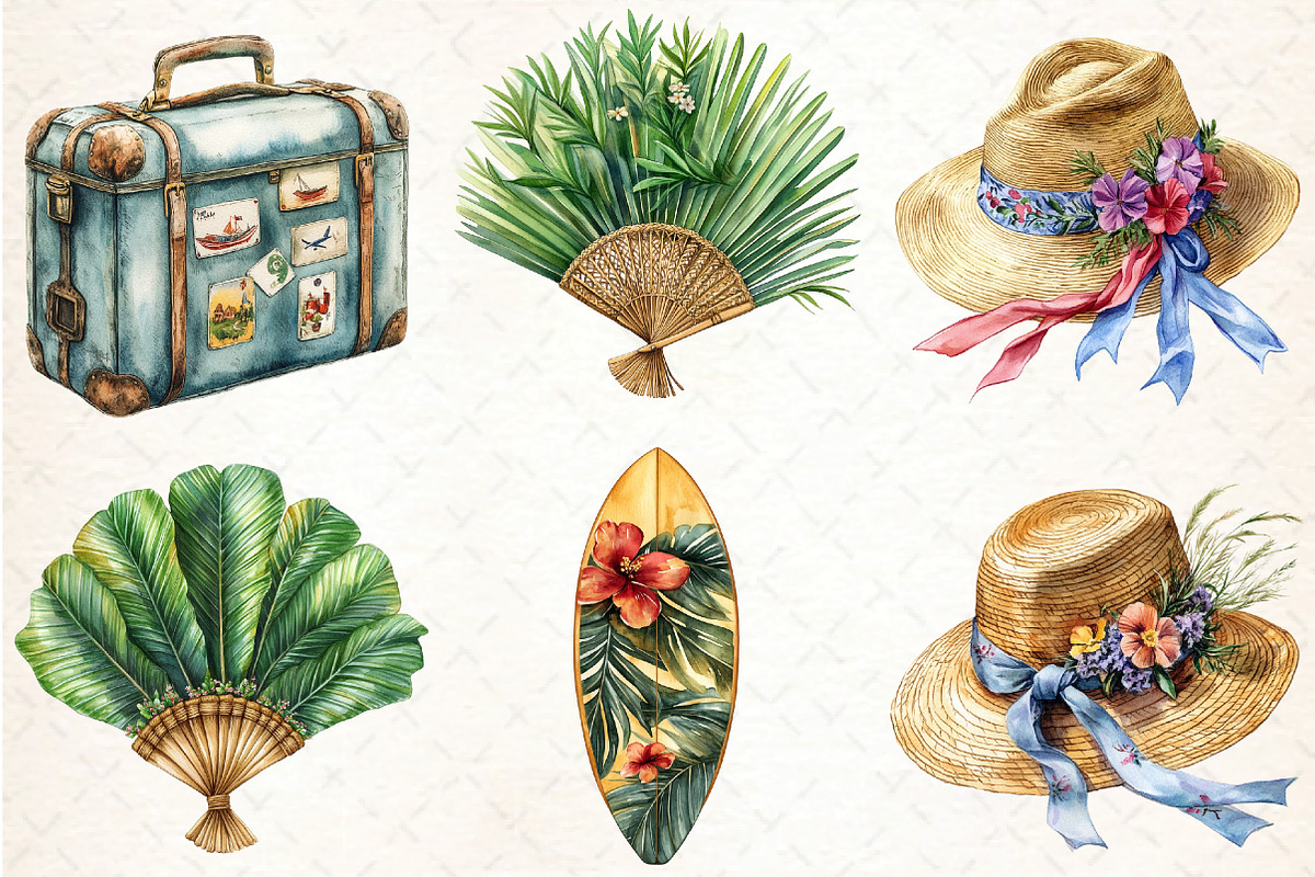 Watercolor Summer Vacation Clipart, an Illustration by DreamCafeArt (Photo 4 of 5)