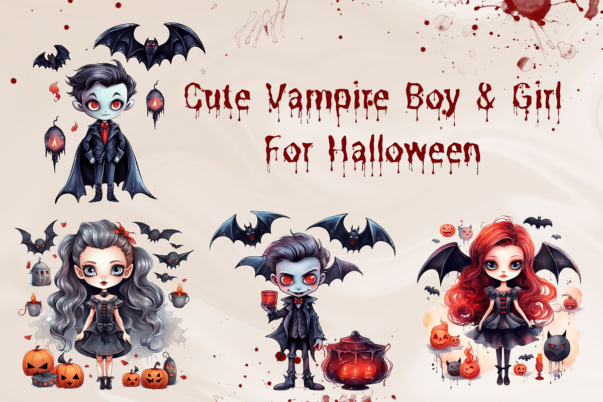 Cute Vampire Boy and Girl Graphic, an Object Graphic by PKshop (Photo 1 of 3)