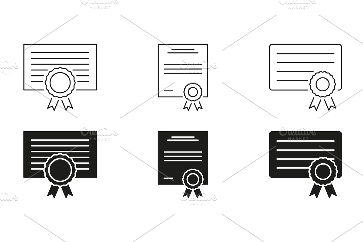 Certificate With Ribbon Icons, an Object Illustration by Gentle Studio