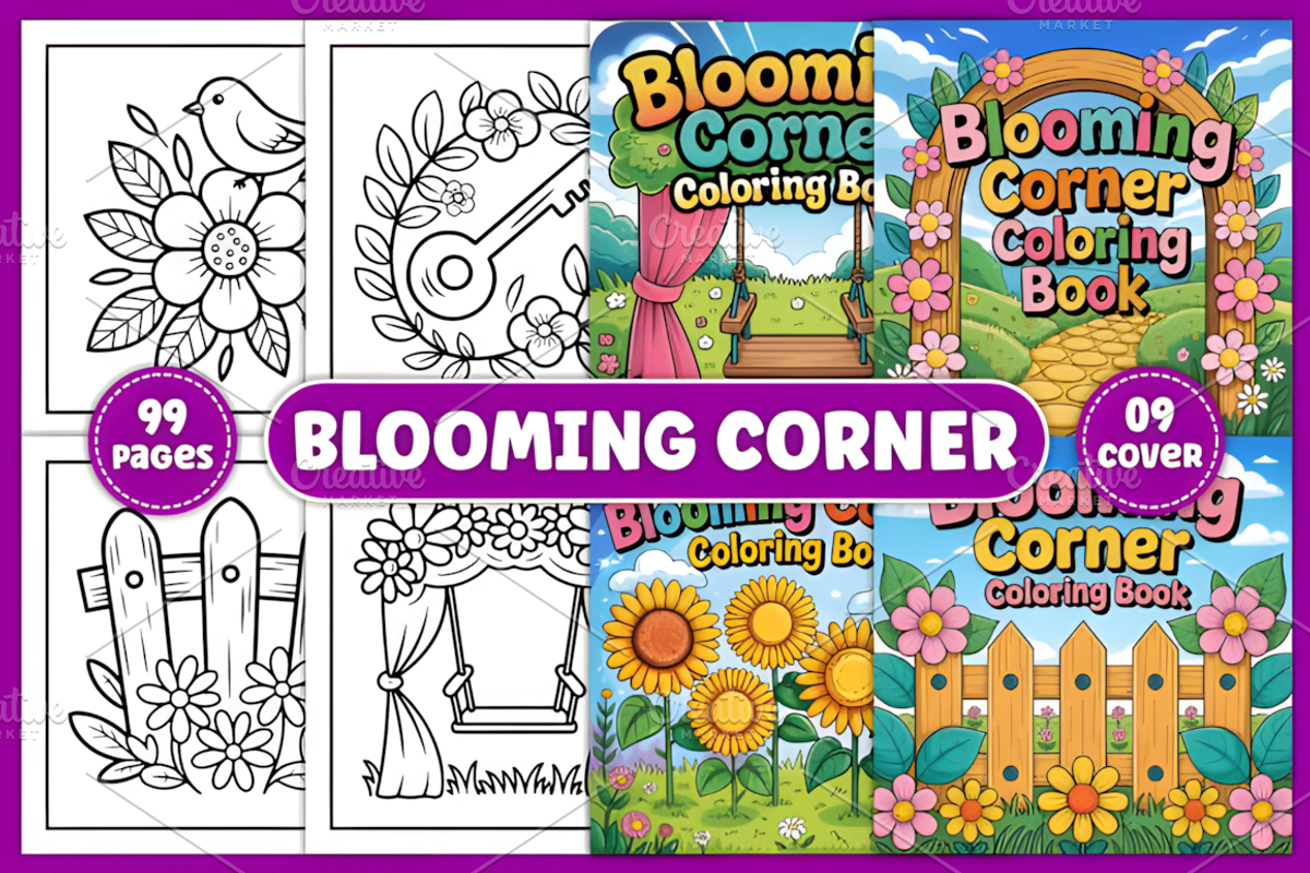 Blooming Corner Bold Easy Coloring, a Decorative Illustration by Design Station (Photo 1 of 4)