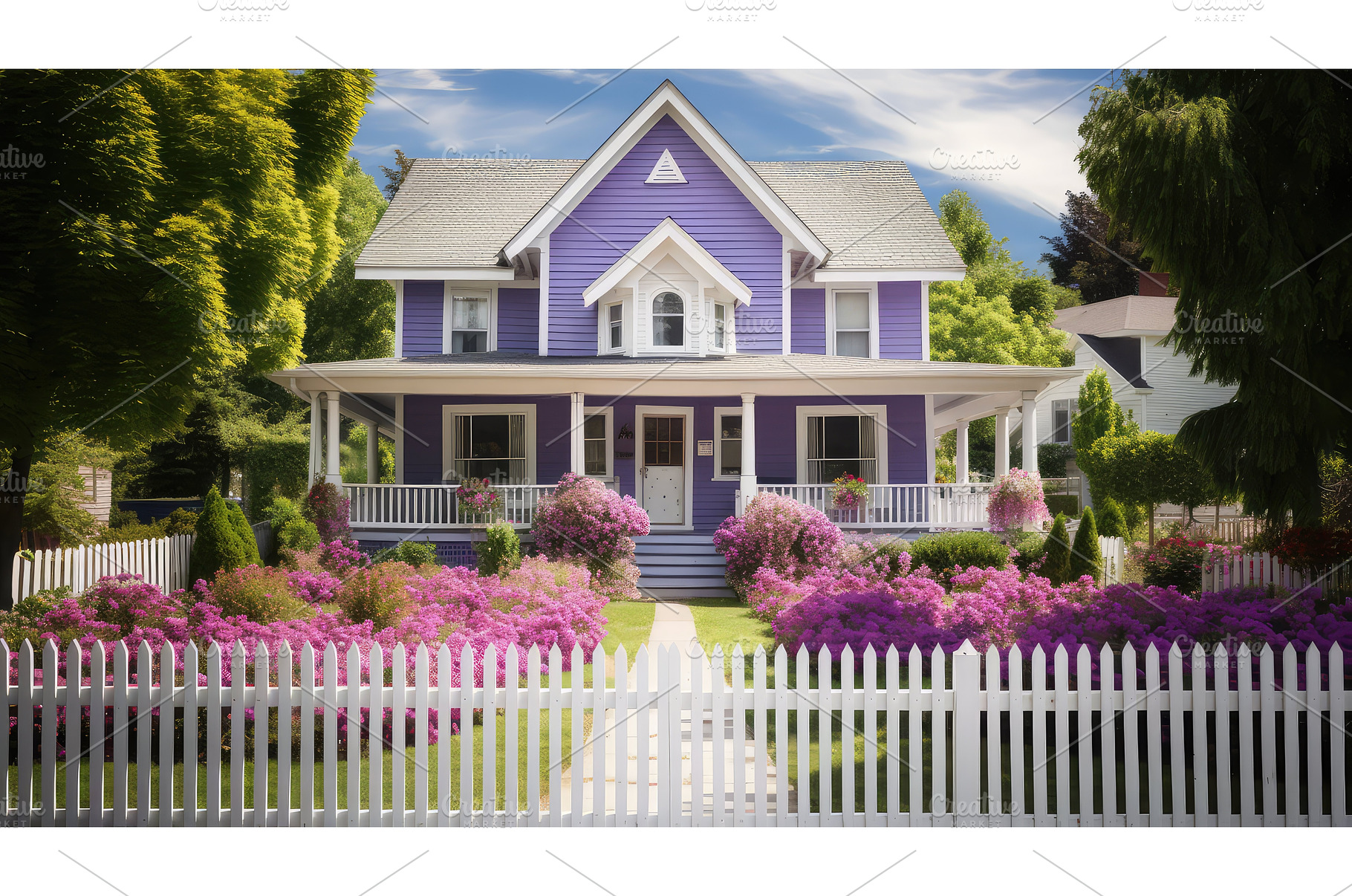 vibrant purple house ai generated, an Architecture Photo by pikepicture
