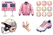 Retro Girly Baseball Clipart, an Illustration by Watercolor design (Thumbnail 2 of 4)