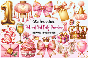 Pink and Gold Party Decorations, a Graphic by CitraGraphics