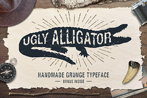 Ugly Alligator. Handmade Grunge Font