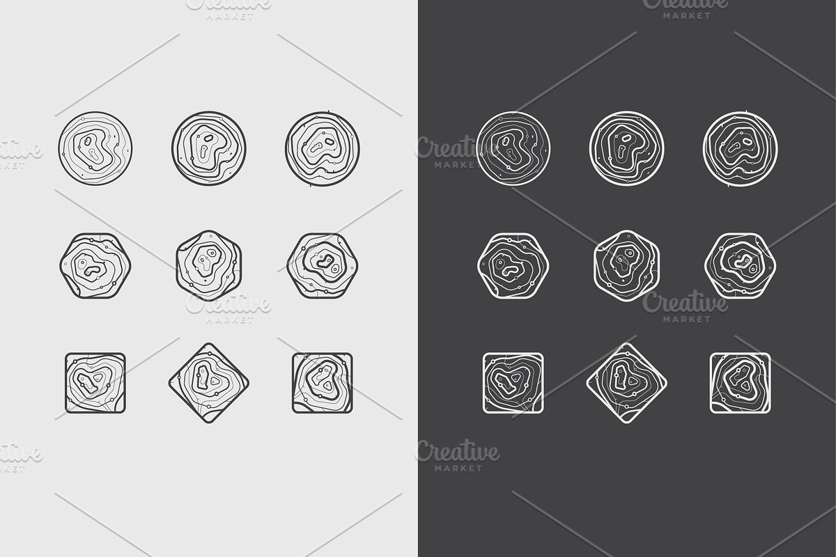 logos or tattoos with a map, an Outline Icon by fet